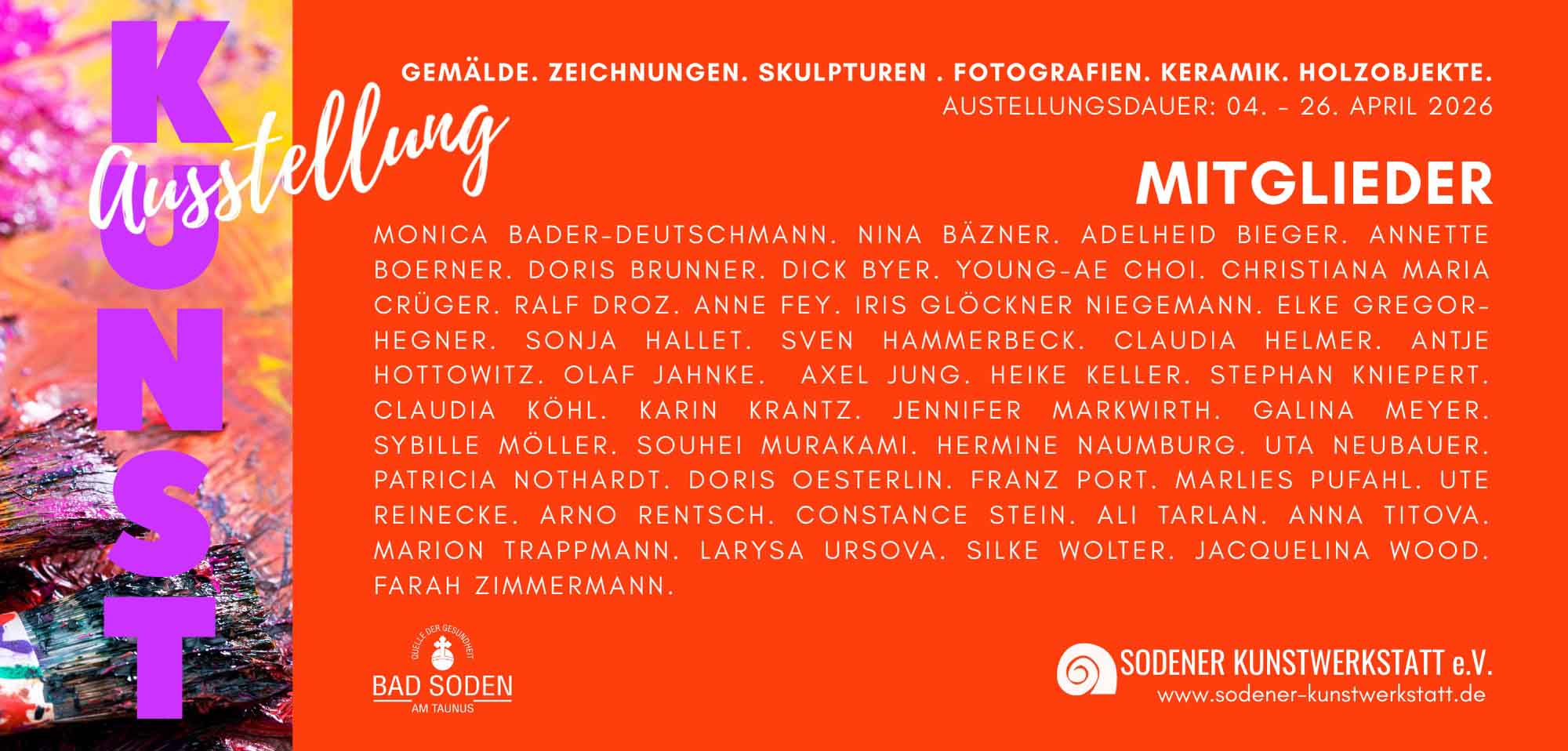 Sie betrachten gerade Mit­glie­der­aus­stel­lung der Sode­ner Kunst­werk­statt vom 4. bis 26. April&nbsp;2026